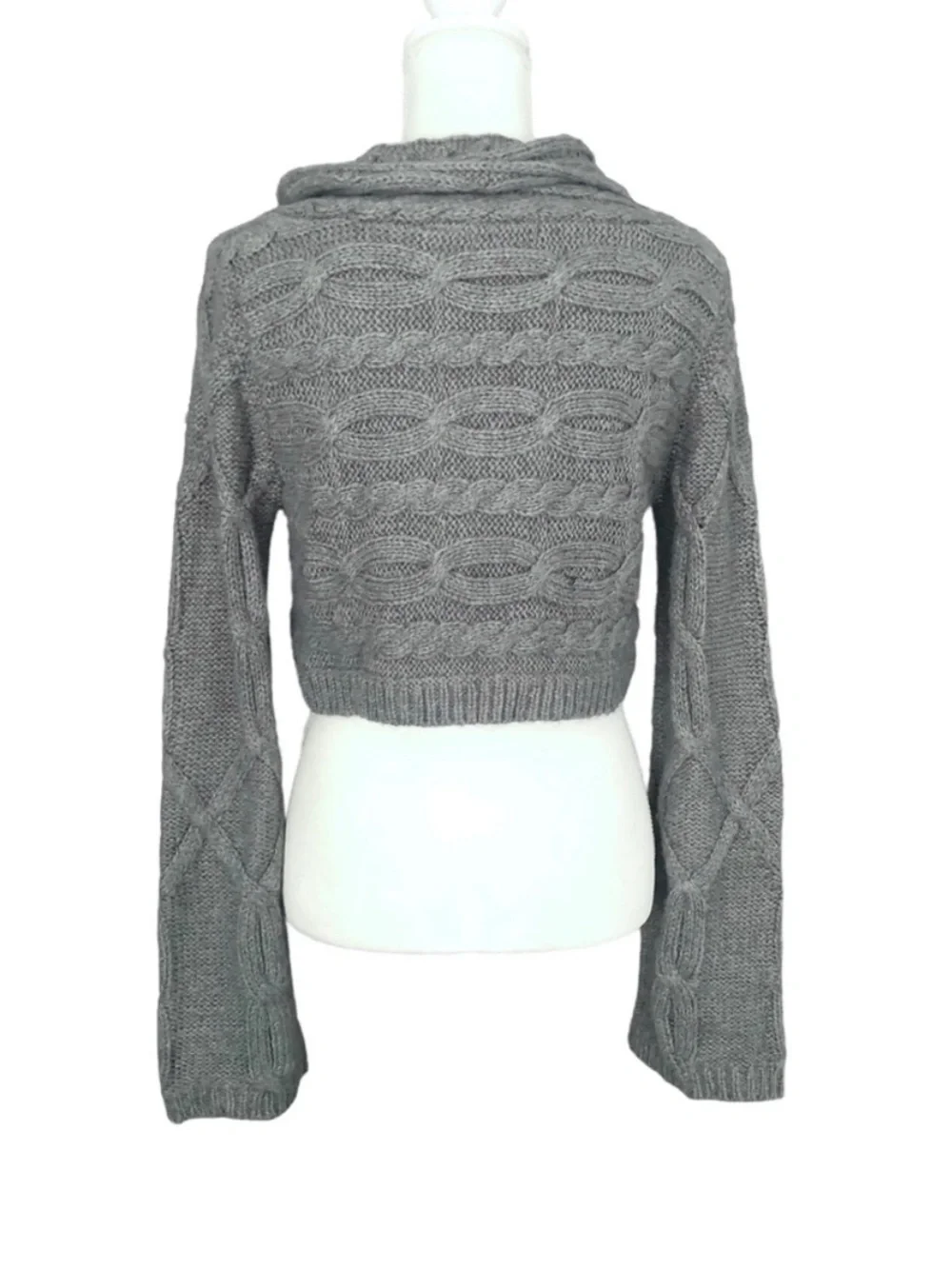 Alpaca Blend Cowl Cropped Cable Knit Sweater - Picture 4 of 10